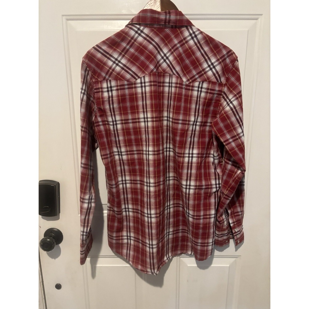 Wrangler Cowboy Red Plaid Button Up Shirt Pearl Snap Western Wear‎ Mens Medium - Picture 10 of 10